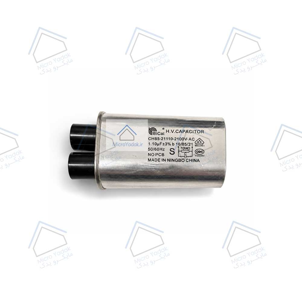 نمای نزدیک برچسب خازن Bicai CH85-21110 با ظرفیت 1.1µF و ولتاژ 2100VAC